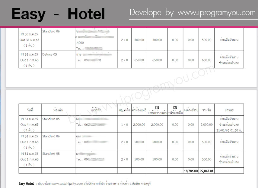 ระบบบริหารงานจองโรงแรม จองที่พักฟรี โปรแกรมโรงแรมฟรี Easy-Hotel